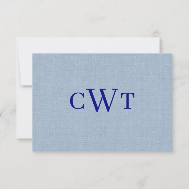 Dusty Blue Navy Blue Monogram Initial Wedding Thank You Card (Front)