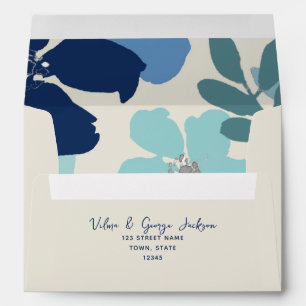Dusty Blue Navy Botanical Wedding Envelope