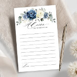 Dusty Blue Navy Champagne Bridal Shower Advice<br><div class="desc">Dusty blue floral Bridal Shower Advice card featuring elegant bouquet of navy blue, royal blue , white , gold, champagne ivory, blush colour rose , ranunculus flower buds and sage green eucalyptus leaves and elegant watercolor bouquet. Please contact me for any help in customisation or if you need any other...</div>