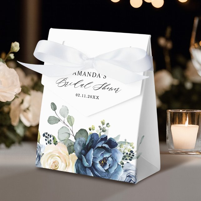 Dusty Blue Navy Champagne Ivory Bridal Shower Favo Favour Box (Dusty Blue Navy Champagne Ivory Bridal Shower  Favor Boxes)