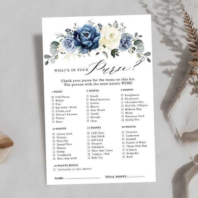 Dusty Blue Navy Champagne Ivory Bridal Shower Game (Dusty Blue Navy Champagne Ivory Bridal Shower Game what's in your purse?
)