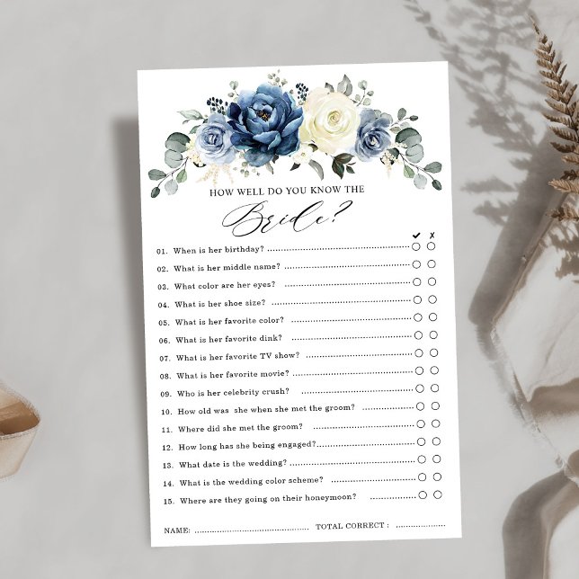 Dusty Blue Navy Champagne Ivory Bridal Shower Game (Dusty Blue Navy Champagne Ivory Bridal Shower Game how well do you know the bride.)