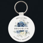 Dusty Blue Navy Champagne Ivory Bridal Shower Gift Key Ring<br><div class="desc">Dusty blue floral wedding bridesmaid gift featuring elegant bouquet of navy blue, royal blue , white , gold, champagne ivory, blush colour rose , ranunculus flower buds and sage green eucalyptus leaves and elegant watercolor bouquet. Please contact me for any help in customisation or if you need any other product...</div>