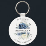 Dusty Blue Navy Champagne Ivory Bridal Shower Gift Key Ring<br><div class="desc">Dusty blue floral wedding bridesmaid gift featuring elegant bouquet of navy blue, royal blue , white , gold, champagne ivory, blush colour rose , ranunculus flower buds and sage green eucalyptus leaves and elegant watercolor bouquet. Please contact me for any help in customisation or if you need any other product...</div>