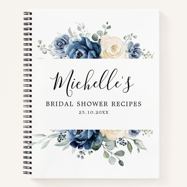 Dusty Blue Navy Champagne Ivory Bridal Shower Notebook (Front)