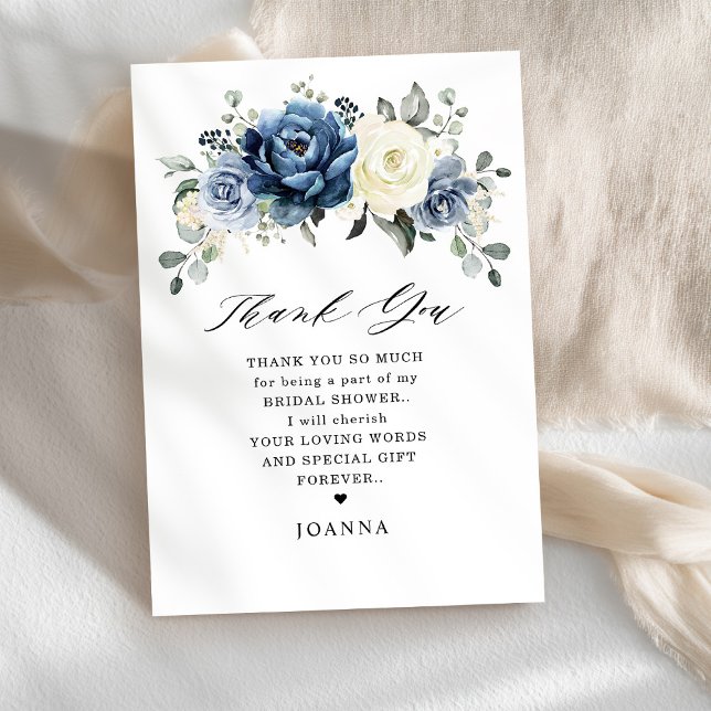 Dusty Blue Navy Champagne Ivory Bridal Shower Thank You Card (Dusty Blue Navy Champagne Ivory Bridal Shower Thank You Card)