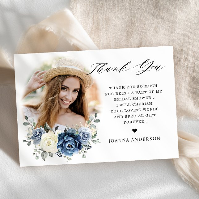 Dusty Blue Navy Champagne Ivory Bridal Shower Thank You Card (Dusty Blue Navy Champagne Ivory Bridal Shower Thank You Card)
