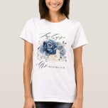 Dusty Blue Navy Champagne Ivory Floral Bride T-Shirt<br><div class="desc">Dusty blue floral mother of the bride t shirt featuring elegant bouquet of navy blue, royal blue , white , gold, champagne ivory, blush color rose , ranunculus flower buds and sage green eucalyptus leaves and elegant watercolor bouquet. Please contact me for any help in customization or if you need...</div>