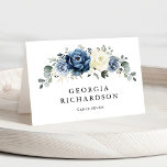 Dusty Blue Navy Champagne Ivory Floral Place Card<br><div class="desc">Elegant place card featuring watercolor florals in navy blue and white with greenery accents. Designed with space for each guest’s name and table number, this floral card adds a refined touch to your wedding tablescape. Perfect for classic, romantic, or garden weddings, and coordinates beautifully with the matching blue and white...</div>