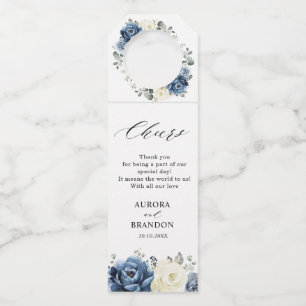 Dusty Blue Navy Champagne Ivory Floral Wedding Bottle Tag