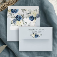 Dusty Blue Navy Champagne Ivory Floral Wedding Env