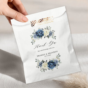 Dusty Blue Navy Champagne Ivory Floral Wedding Favour Bags