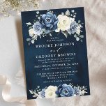 Dusty Blue Navy Champagne Ivory Floral Wedding  In Invitation<br><div class="desc">Dusty blue floral wedding Invitation featuring elegant bouquet of navy blue, royal blue , white , gold, champagne ivory, blush color rose , ranunculus flower buds and sage green eucalyptus leaves and elegant watercolor bouquet. Please contact me for any help in customization or if you need any other product with...</div>