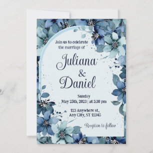 Dusty Blue Navy Champagne Ivory Floral Wedding Invitation