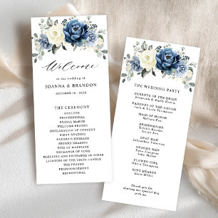 Dusty Blue Navy Champagne Ivory Floral Wedding Programme