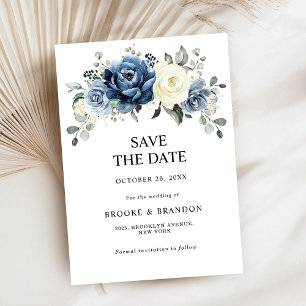 Dusty Blue Navy Champagne Ivory Floral Wedding Sav Save The Date