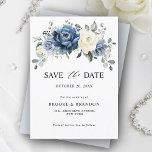 Dusty Blue Navy Champagne Ivory Floral Wedding Save The Date<br><div class="desc">Dusty blue floral wedding save the date card featuring elegant bouquet of navy blue, royal blue , white , gold, champagne ivory, blush colour rose , ranunculus flower buds and sage green eucalyptus leaves and elegant watercolor boquet. Please contact me for any help in customisation or if you need any...</div>