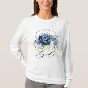 Dusty Blue Navy Champagne Ivory Floral Wedding T-Shirt