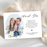 Dusty Blue Navy Champagne Ivory Floral Wedding Thank You Card<br><div class="desc">Dusty blue floral wedding thank you card featuring elegant bouquet of navy blue, royal blue , white , gold, champagne ivory, blush colour rose , ranunculus flower buds and sage green eucalyptus leaves and elegant watercolor bouquet. Please contact me for any help in customisation or if you need any other...</div>
