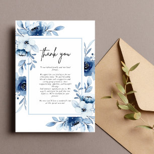 Dusty Blue Navy Champagne Ivory Floral Wedding Thank You Card