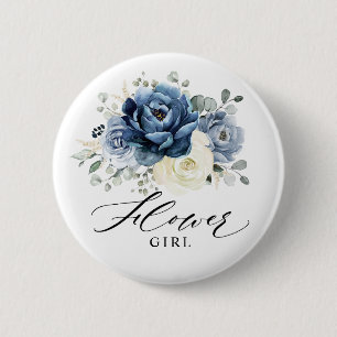 Dusty Blue Navy Champagne Ivory Flower girl 6 Cm Round Badge