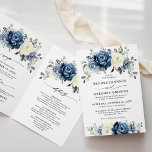 Dusty Blue Navy Champagne Ivory Folded Wedding Invitation<br><div class="desc">Dusty blue floral wedding Invitation featuring elegant bouquet of navy blue, royal blue , white , gold, champagne ivory, blush colour rose , ranunculus flower buds and sage green eucalyptus leaves and elegant watercolor bouquet. Please contact me for any help in customisation or if you need any other product with...</div>