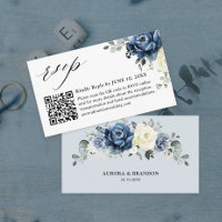 Dusty Blue Navy Champagne Ivory QR code RSVP