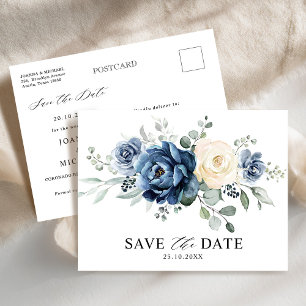 Dusty Blue Navy Champagne Ivory Save the Date Postcard