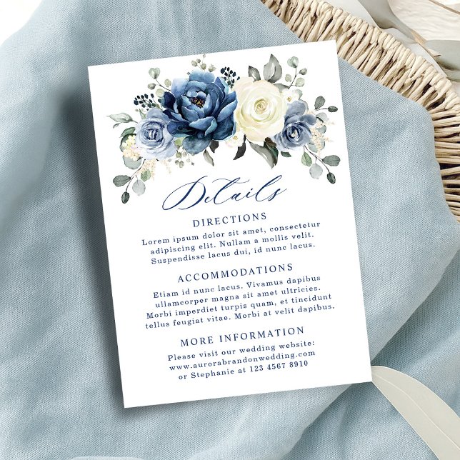 Dusty Blue Navy Champagne Ivory Wedding Details En Enclosure Card (Dusty Blue Navy Champagne Ivory Wedding Details En Enclosure Card)