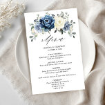 Dusty Blue Navy Champagne Ivory Wedding Menu<br><div class="desc">Dusty blue floral wedding menu featuring elegant bouquet of navy blue, royal blue , white , gold, champagne ivory, blush colour rose , ranunculus flower buds and sage green eucalyptus leaves and elegant watercolor bouquet. Please contact me for any help in customisation or if you need any other product with...</div>
