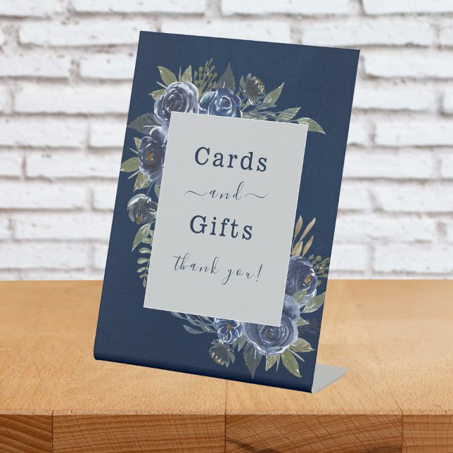 Dusty Blue Navy Champagne Ivory Wedding  Pedestal Sign (Dusty Blue Navy Champagne Ivory Wedding Supplies)