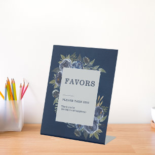 Dusty Blue Navy Champagne Ivory Wedding Pedestal Sign