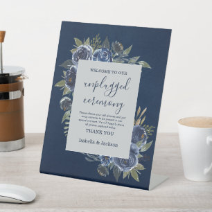 Dusty Blue Navy Champagne Ivory Wedding Pedestal Sign