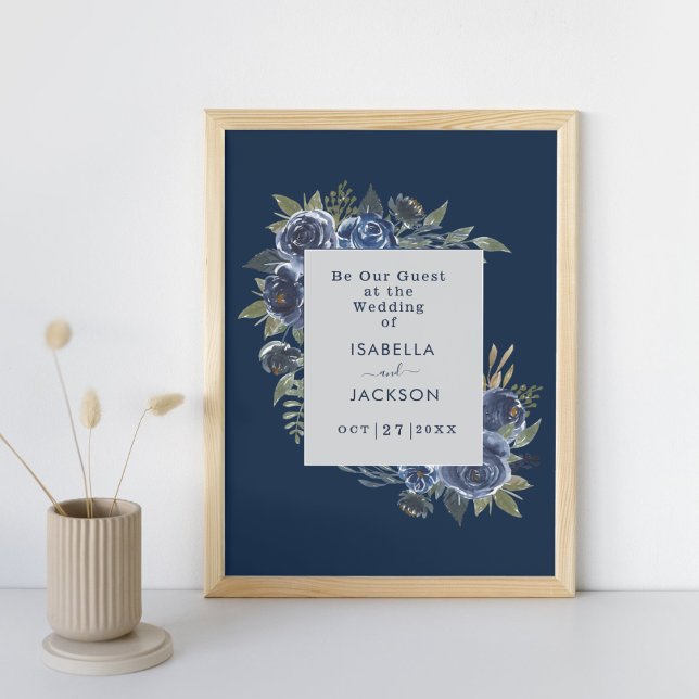 Dusty Blue Navy Champagne Ivory Wedding  Poster (Dusty Blue Navy Champagne Ivory Wedding Supplies)