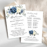 Dusty Blue Navy Champagne Ivory Wedding Program<br><div class="desc">Dusty blue floral wedding program card featuring elegant bouquet of navy blue, royal blue , white , gold, champagne ivory, blush colour rose , ranunculus flower buds and sage green eucalyptus leaves and elegant watercolor bouquet. Please contact me for any help in customisation or if you need any other product...</div>