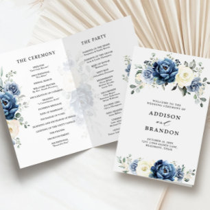 Dusty Blue Navy Champagne Ivory Wedding Program