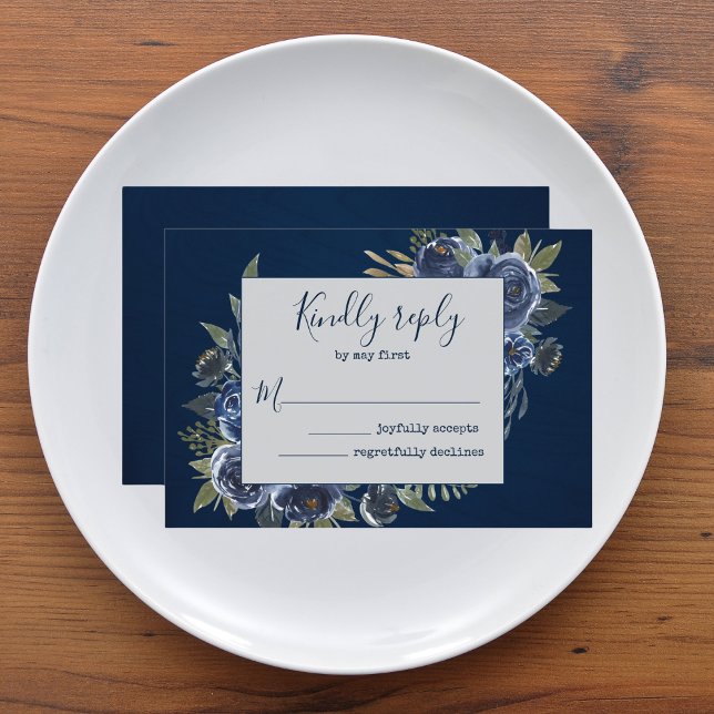Dusty Blue Navy Champagne Ivory Wedding  RSVP Card (Dusty Blue Navy Champagne Ivory Wedding Supplies)