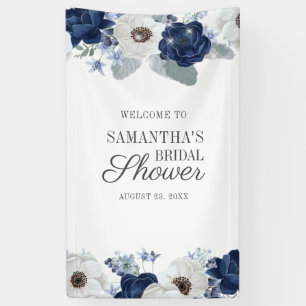 Dusty Blue Navy Floral Bloom Bridal Shower Banner