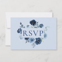 Dusty Blue Navy Floral QR Code Wedding RSVP