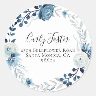 Dusty Blue Navy Floral Return Address Sticker