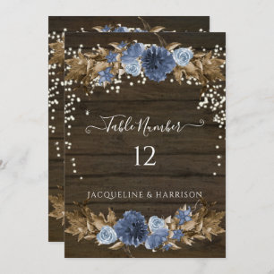 Dusty Blue Navy Floral Rustic Lights Table Number