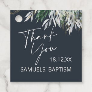 Dusty Blue & Navy Floral Thank You Baptism Favour Tags