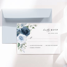 Dusty Blue Navy Floral Watercolor Elegant Wedding