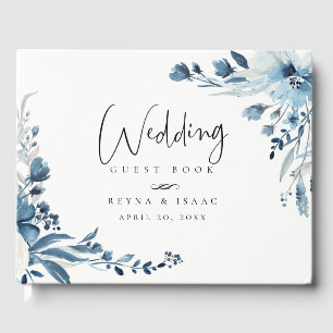 Dusty Blue Navy Floral Wedding Guest Book