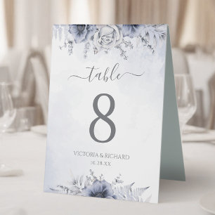 Dusty Blue Navy Floral Wedding Table Number
