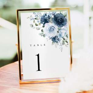 Dusty Blue Navy Floral Wedding Table Number Card