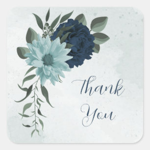 Dusty blue navy flowers botanical thank you square sticker