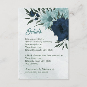 Dusty blue &navy flowers botanical wedding enclosure card