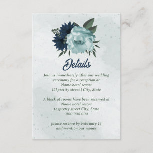 Dusty blue &navy flowers botanical wedding enclosure card