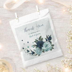 Dusty blue navy flowers botanical wedding favour bags